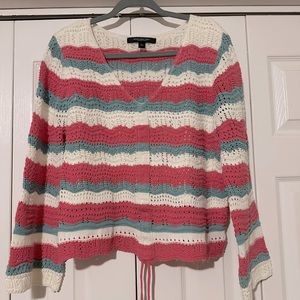 Marc New‎ York V Neck Sweater, Size L. Pink, cream and light green striped.